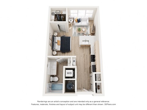 Floor plan for studio, 1 bath, 545 sqft